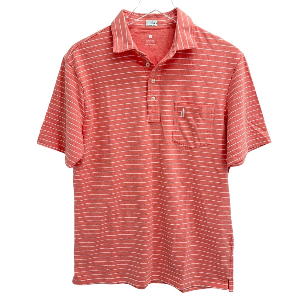 Johnnie-O Hangin Out Mens Size M Striped Short Sleeve Polo Shirt Red Orange